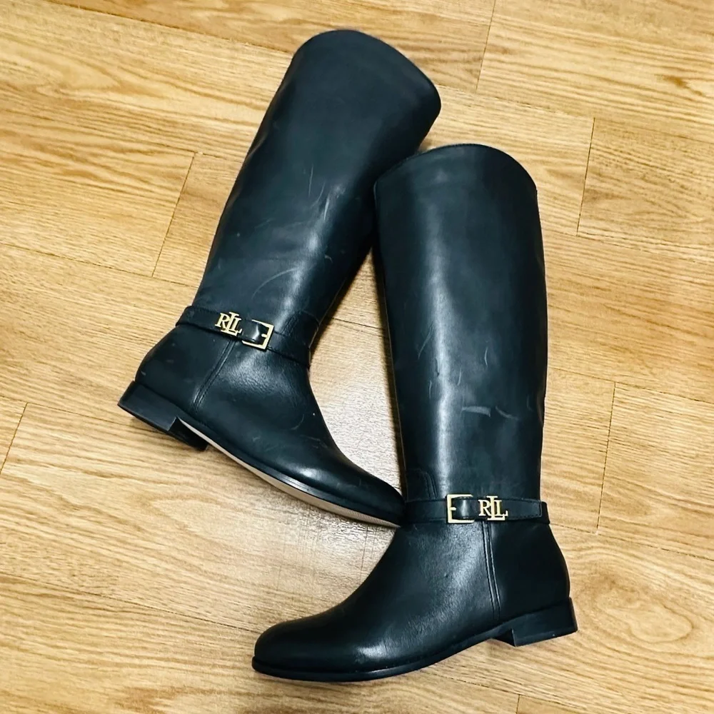 RALPH Lauren Black Tall Leather Riding Boots